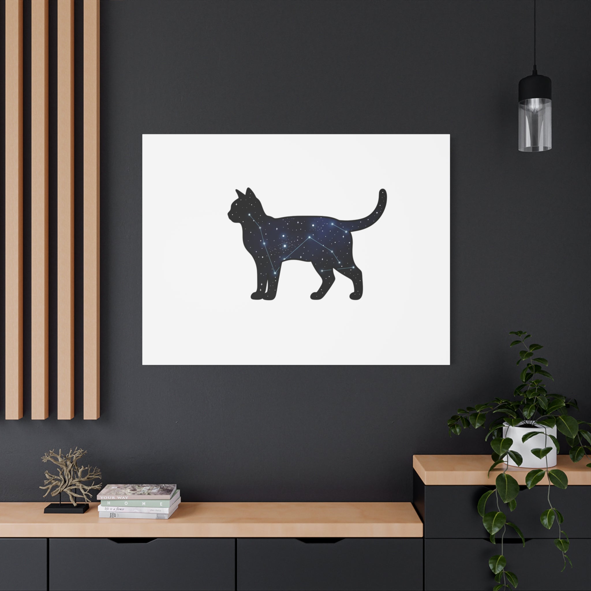 Galaxy Cat Canvas, Stretched Matte Print | Grunge Revival, Dark Plaid Aesthetic