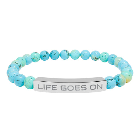 Engraved 'Life Goes On' Natural Stone Stretch Bar Bracelet