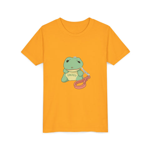 Youth Tee — Cute Frog with Leash Kids T-Shirt ("Adopted")