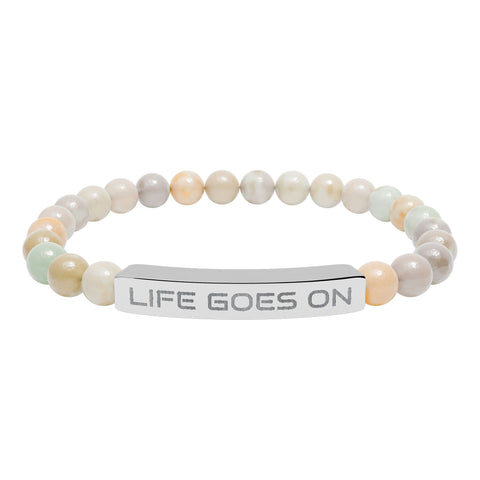 Engraved 'Life Goes On' Natural Stone Stretch Bar Bracelet