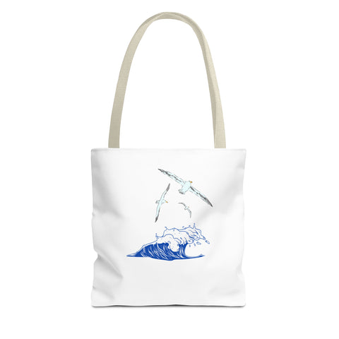 Ocean Wave Tote Bag — Whale & Seagull Beach Canvas Tote