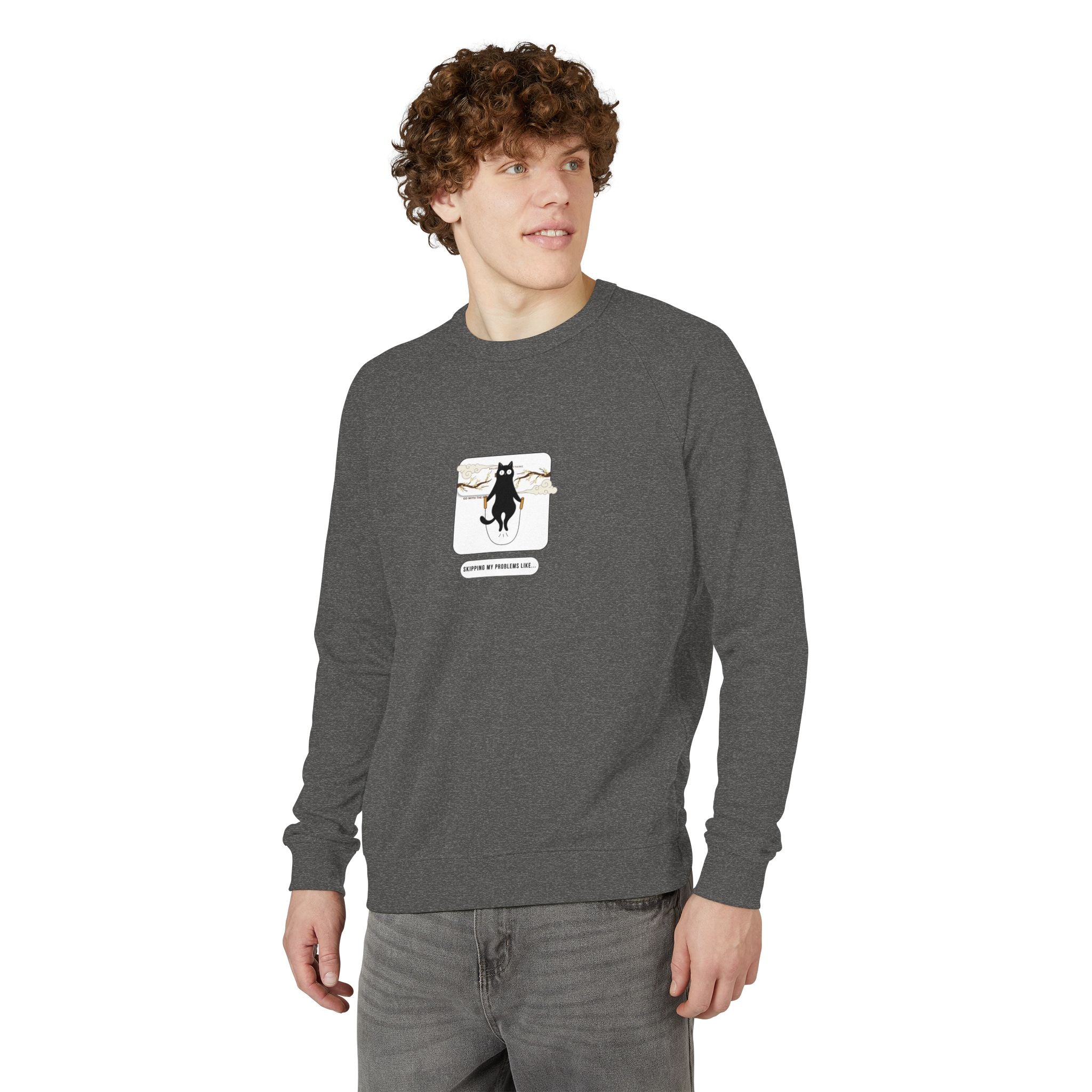 Cat in Pocket Crewneck Sweatshirt — "I'M OBSESSED" Graphic