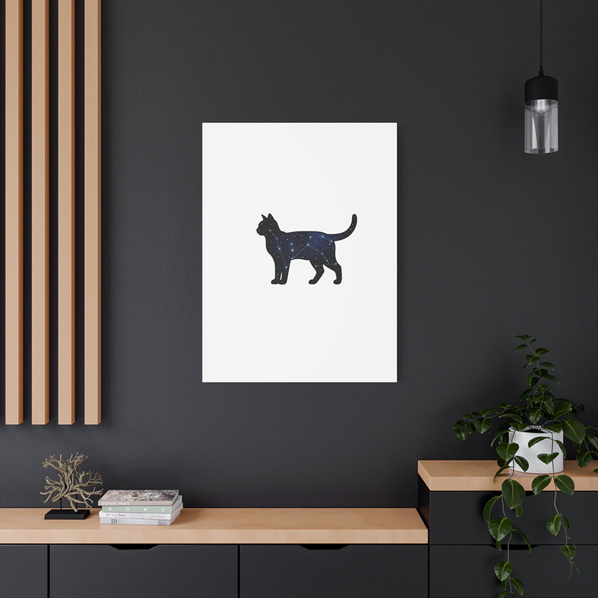 Galaxy Cat Canvas, Stretched Matte Print | Grunge Revival, Dark Plaid Aesthetic