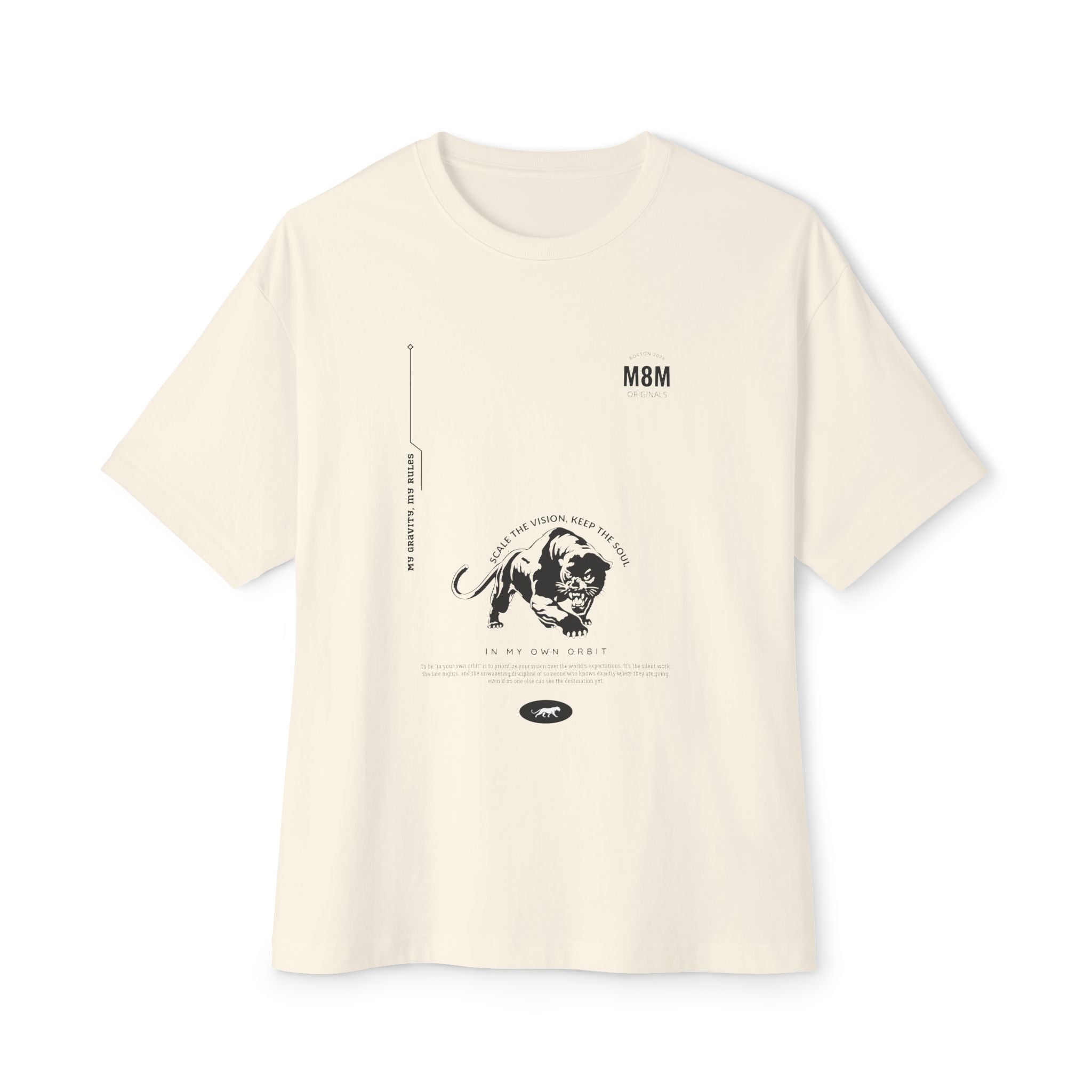 M8M Skull Minimalist Graphic Tee — Oversized Boxy White T‑Shirt