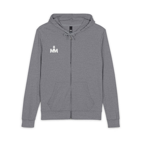 Minimalist Black Full-Zip Hoodie with Small White Logo