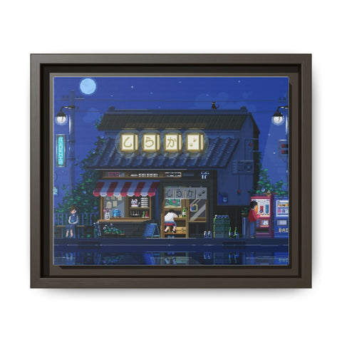 Nighttime Japanese Shop Matte Canvas Print (Framed)