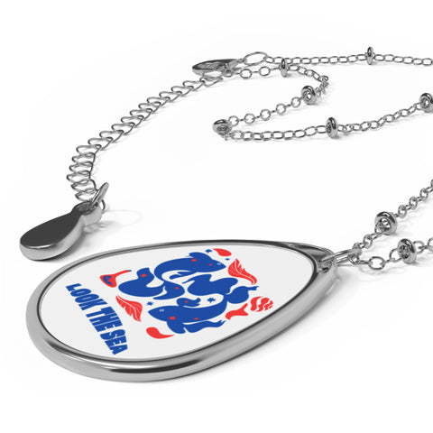 Oval Necklace — 'Look the Sea' Nautical Teardrop Pendant
