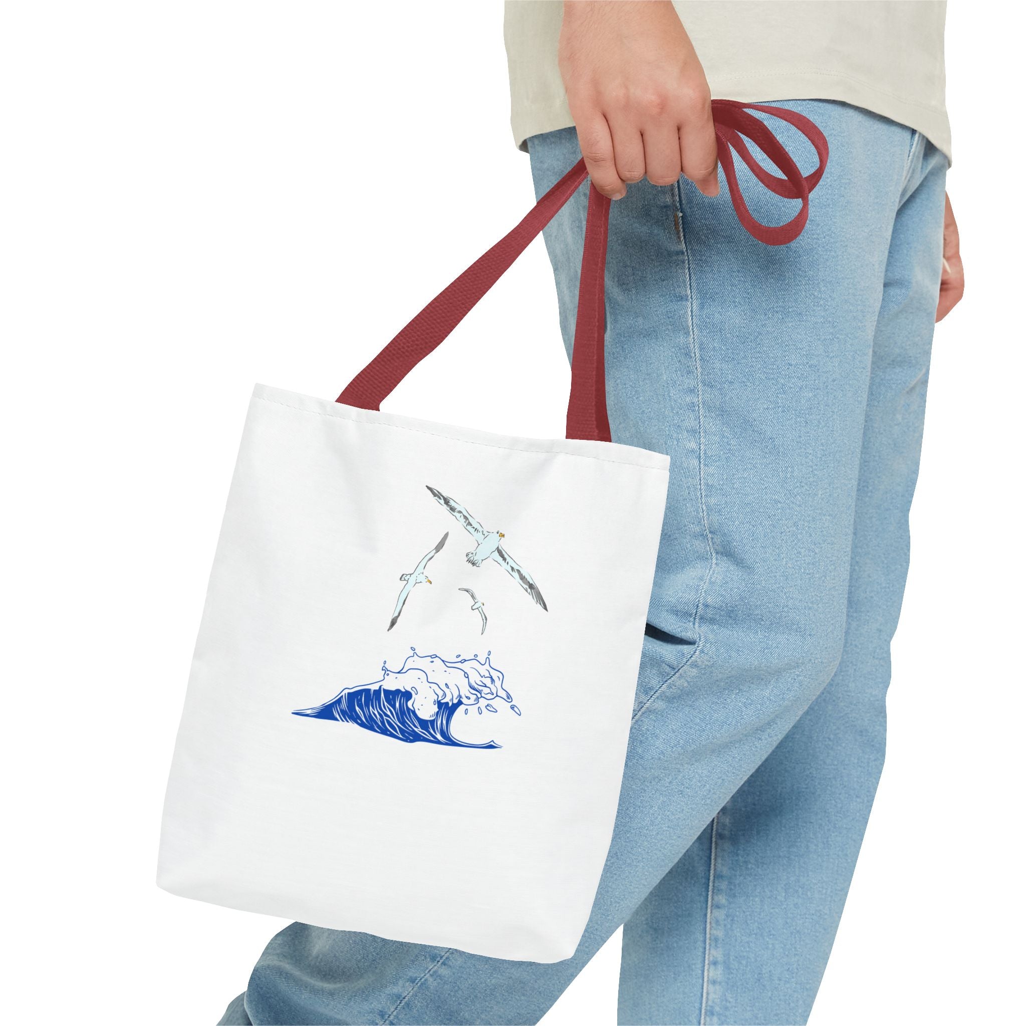 Ocean Wave Tote Bag — Whale & Seagull Beach Canvas Tote