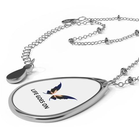 Life Goes On Butterfly Oval Pendant Necklace