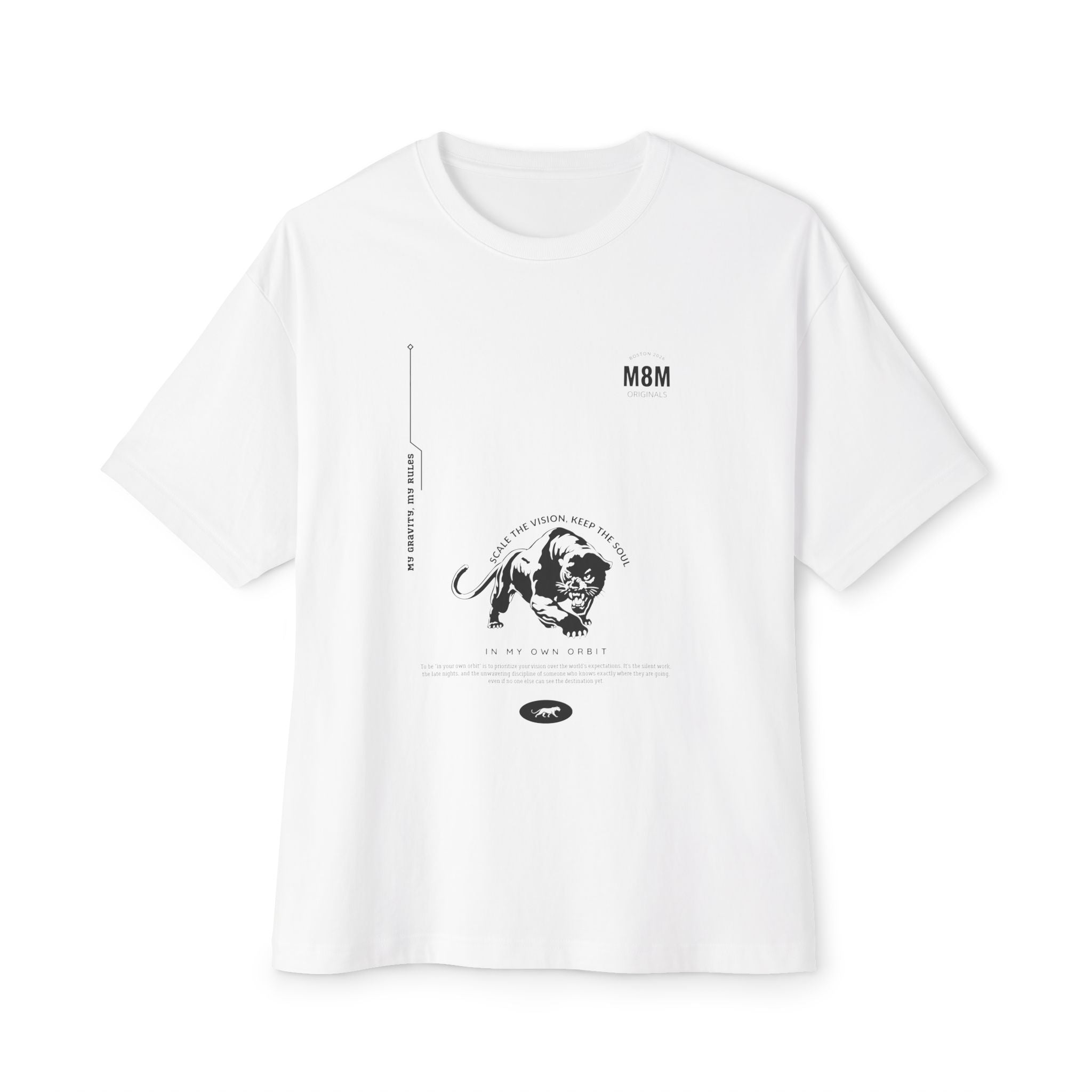 M8M Skull Minimalist Graphic Tee — Oversized Boxy White T‑Shirt