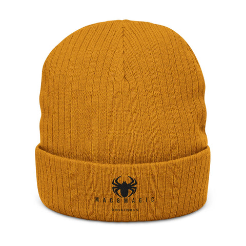 Embroidered Spider Ribbed Knit Beanie - Gray Winter Hat