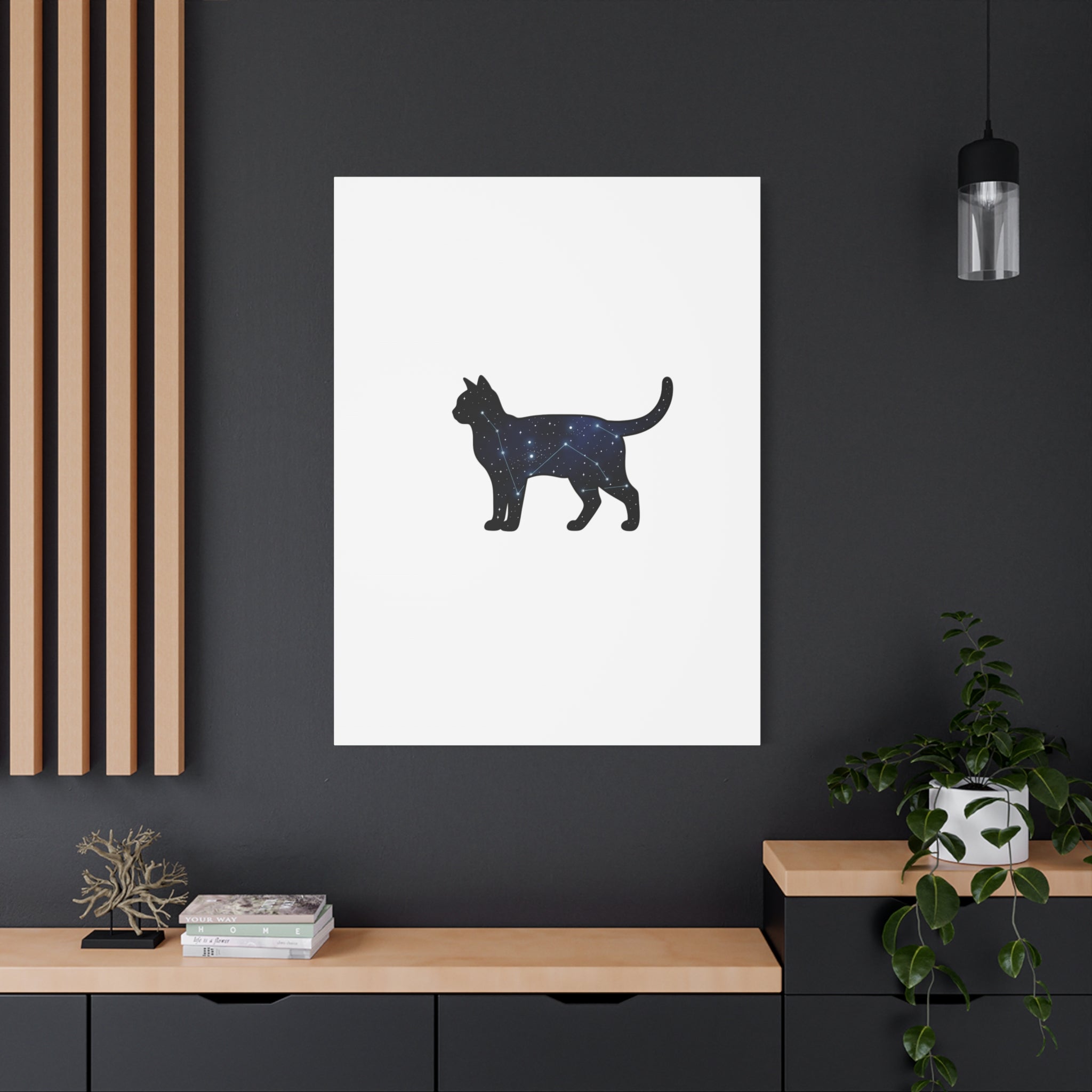 Galaxy Cat Canvas, Stretched Matte Print | Grunge Revival, Dark Plaid Aesthetic