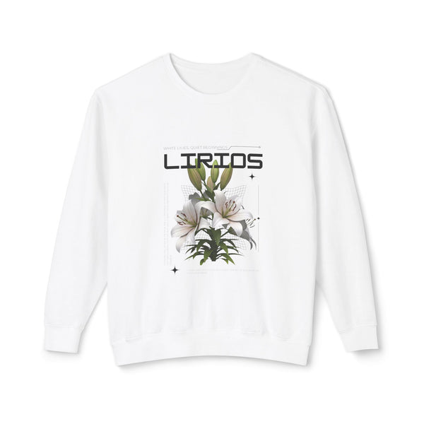 Lirios Floral Crewneck Sweatshirt — White Lily Botanical Graphic
