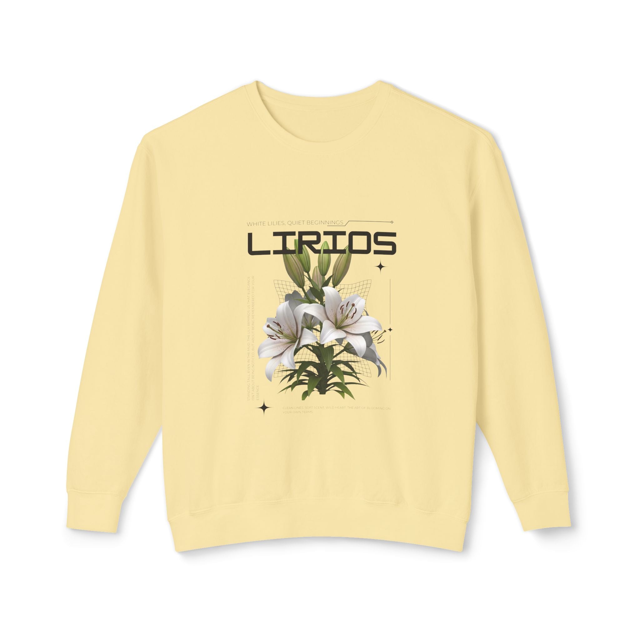 Lirios Floral Crewneck Sweatshirt — White Lily Botanical Graphic