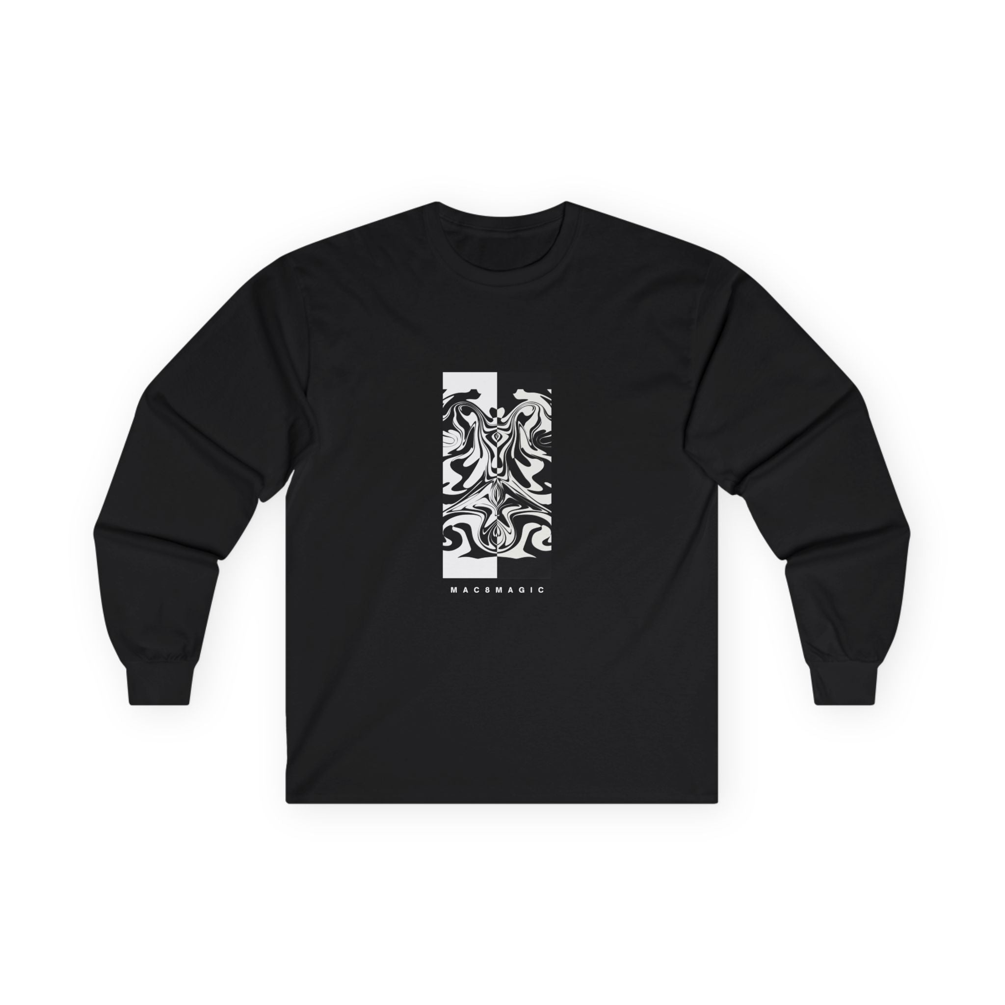 Long Sleeve Tee — Black Abstract Marble 'Alchemical' Graphic
