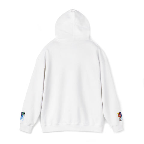 Minimalist Floral Heart Hoodie — Small Blue & Orange Bloom Heart Graphic