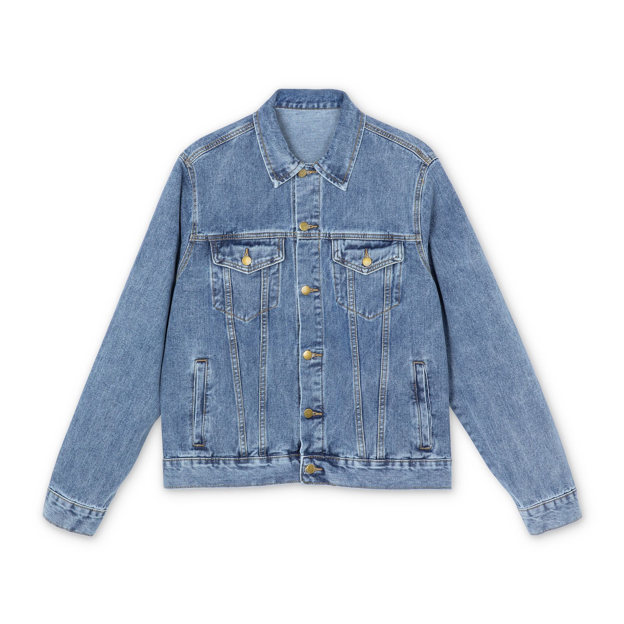 Embroidered Denim Jacket - Classic Men's Light Wash Jean Jacket