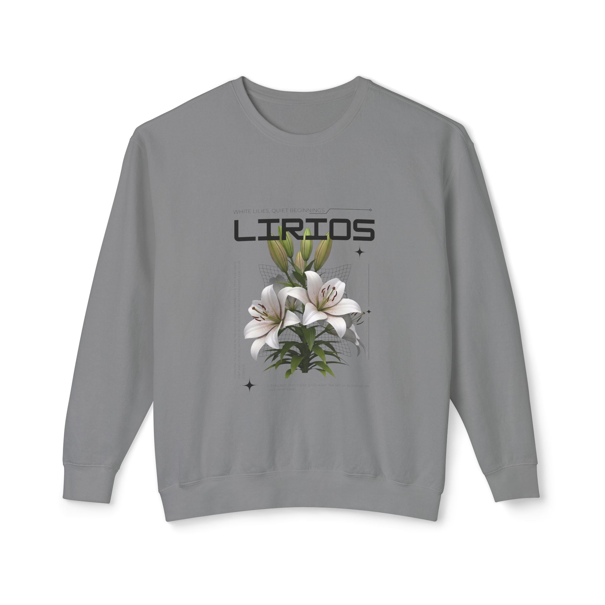 Lirios Floral Crewneck Sweatshirt — White Lily Botanical Graphic