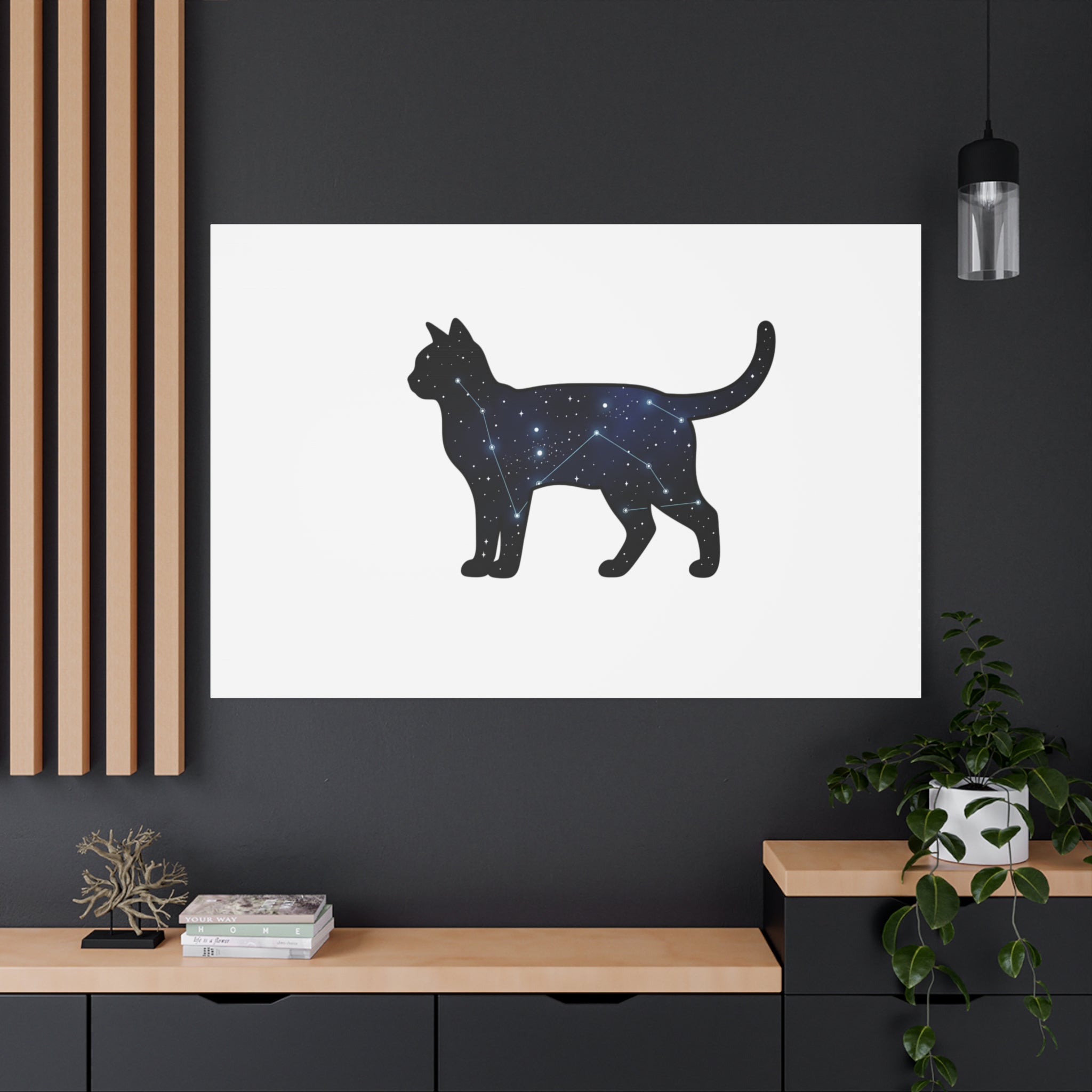 Galaxy Cat Canvas, Stretched Matte Print | Grunge Revival, Dark Plaid Aesthetic