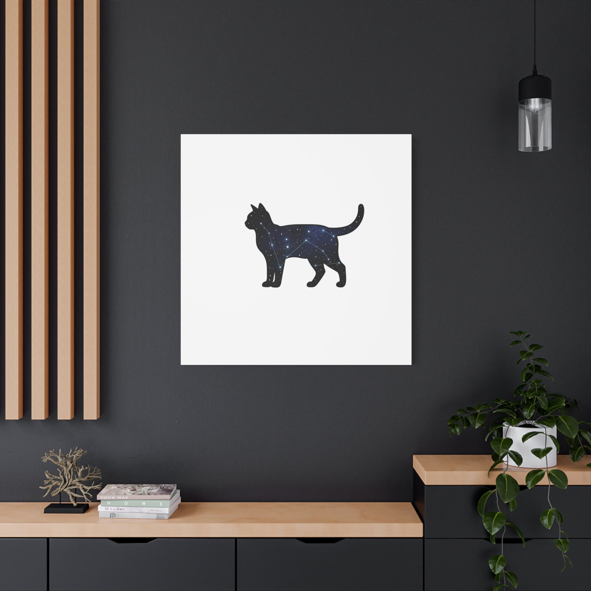 Galaxy Cat Canvas, Stretched Matte Print | Grunge Revival, Dark Plaid Aesthetic