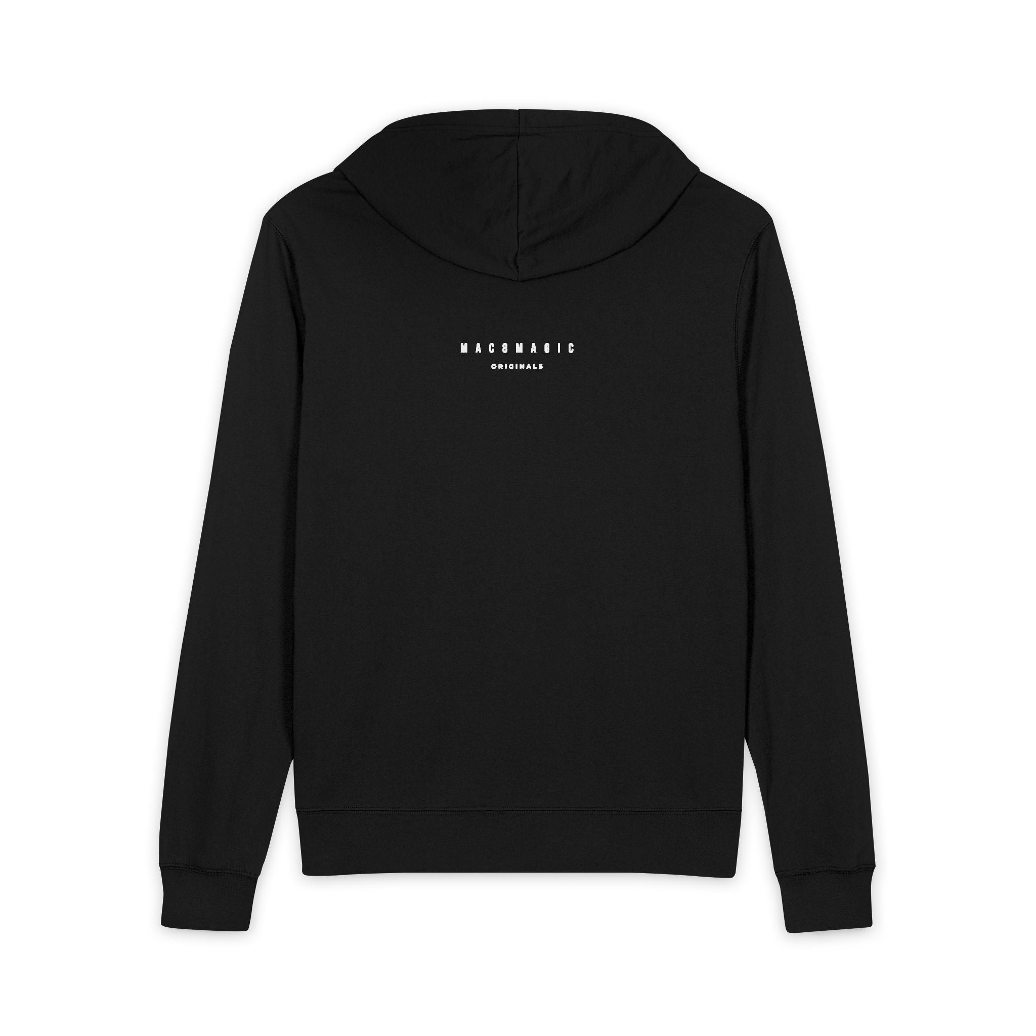 Minimalist Black Full-Zip Hoodie with Small White Logo