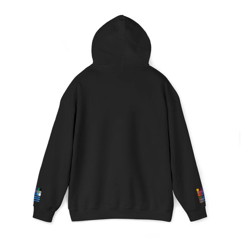 Minimalist Floral Heart Hoodie — Small Blue & Orange Bloom Heart Graphic