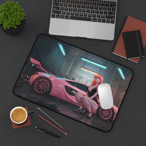 Pink Supercar Anime Desk Mat — Neon Garage Gaming Mouse Pad