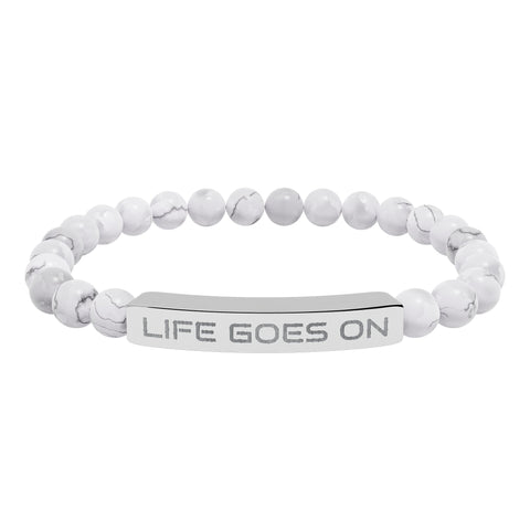 Engraved 'Life Goes On' Natural Stone Stretch Bar Bracelet