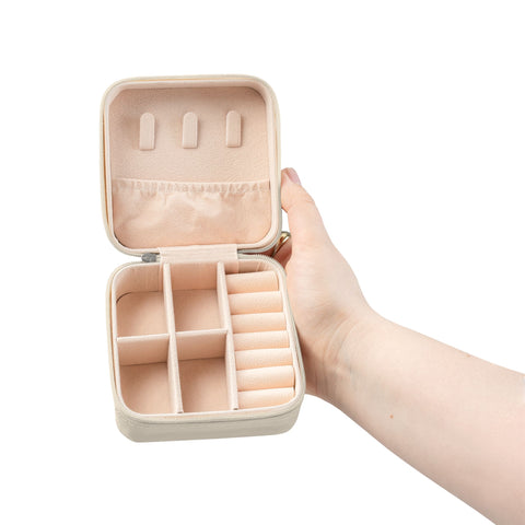 Floral Compact Jewelry Travel Case — Portable Ring & Earring Organizer