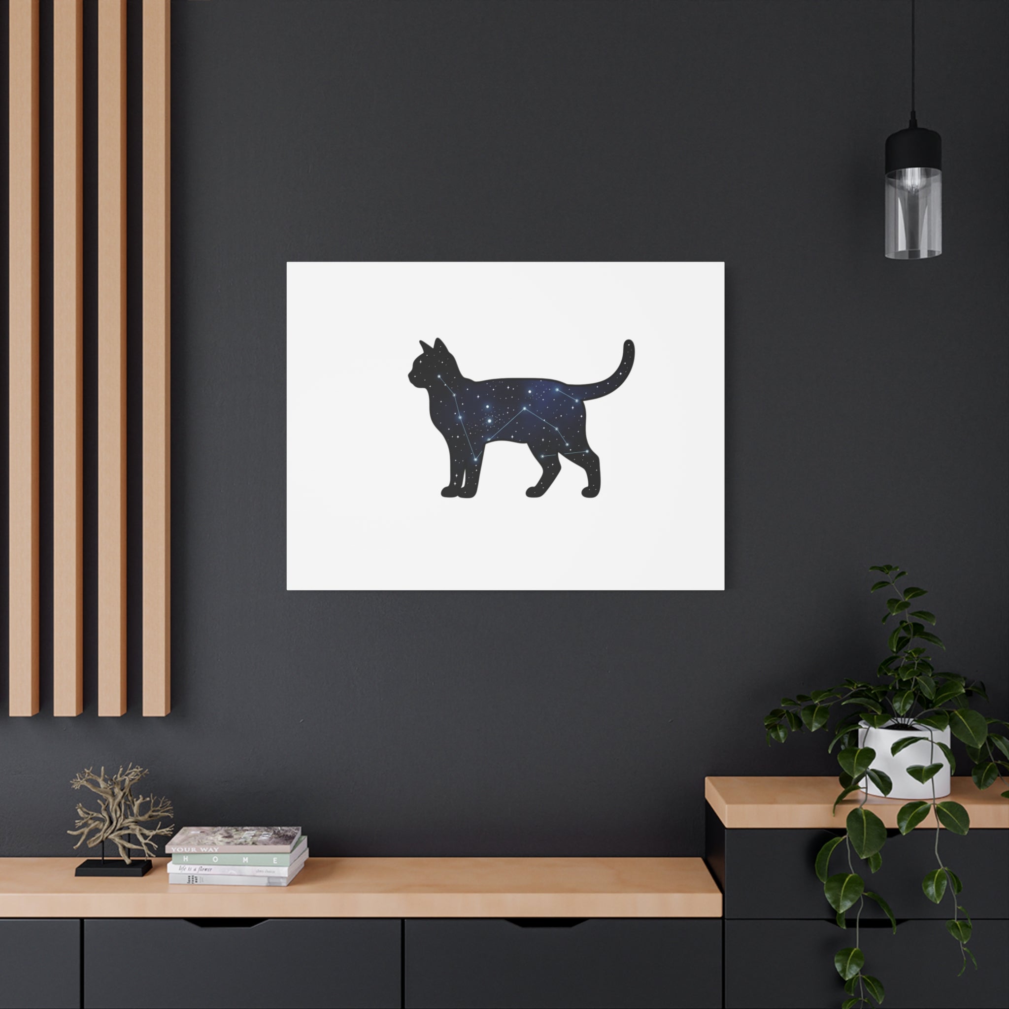 Galaxy Cat Canvas, Stretched Matte Print | Grunge Revival, Dark Plaid Aesthetic