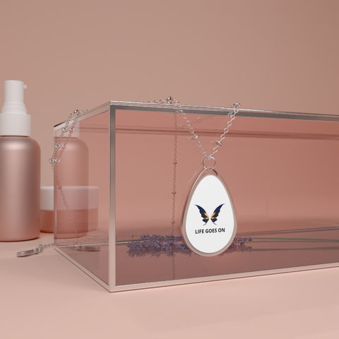 Life Goes On Butterfly Oval Pendant Necklace