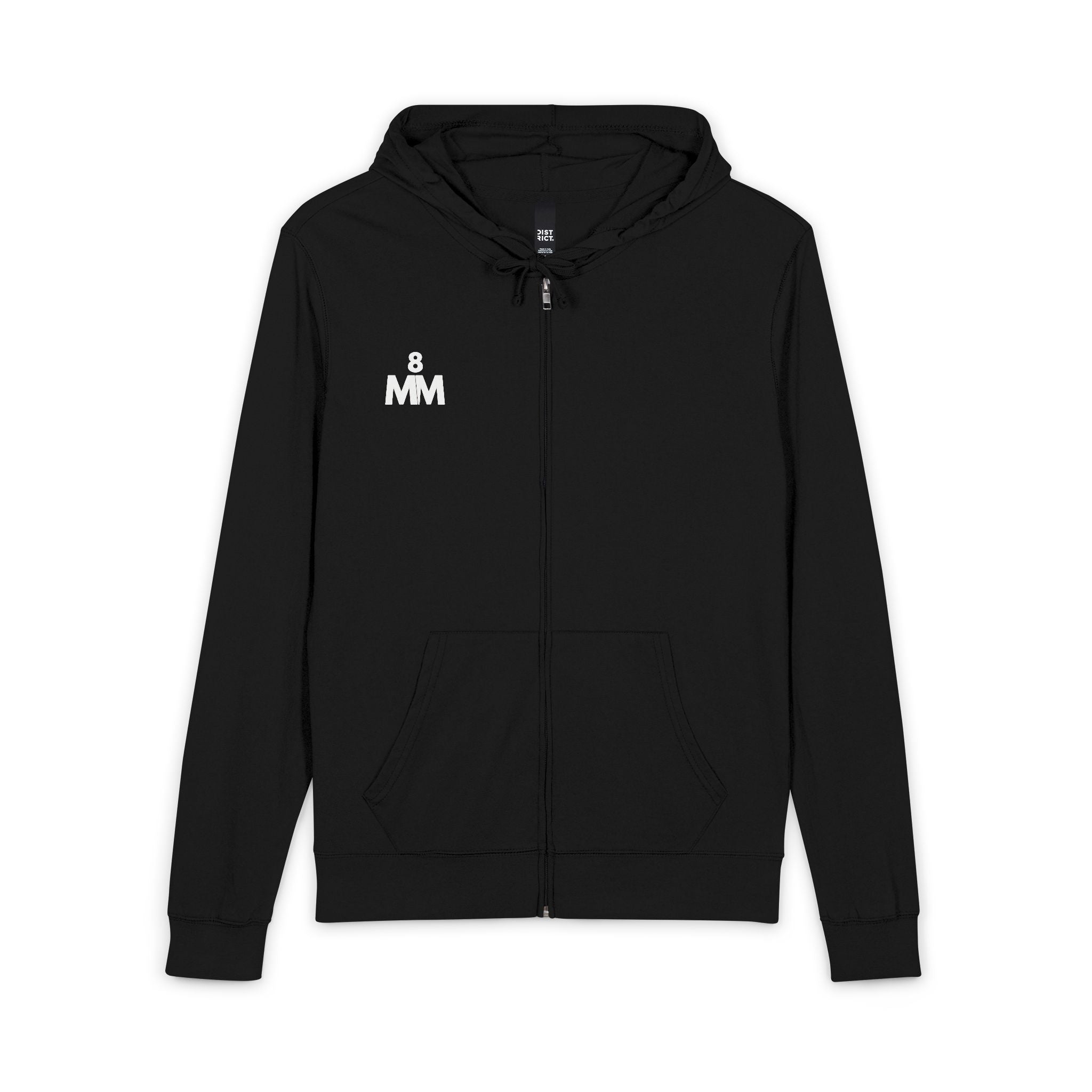 Minimalist Black Full-Zip Hoodie with Small White Logo