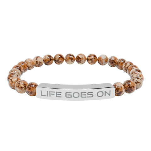 Engraved 'Life Goes On' Natural Stone Stretch Bar Bracelet