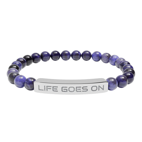 Engraved 'Life Goes On' Natural Stone Stretch Bar Bracelet