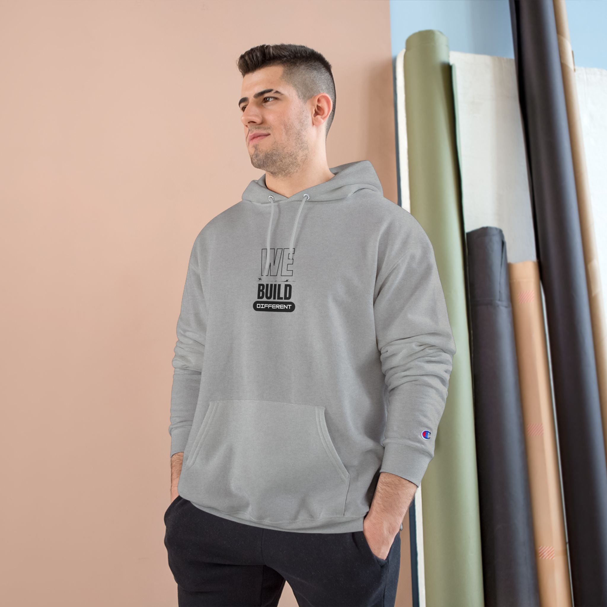 We Build Hoodie — Minimalist Champion Pullover