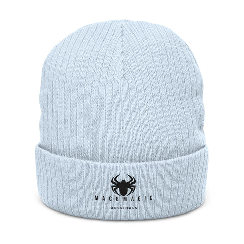 Embroidered Spider Ribbed Knit Beanie - Gray Winter Hat