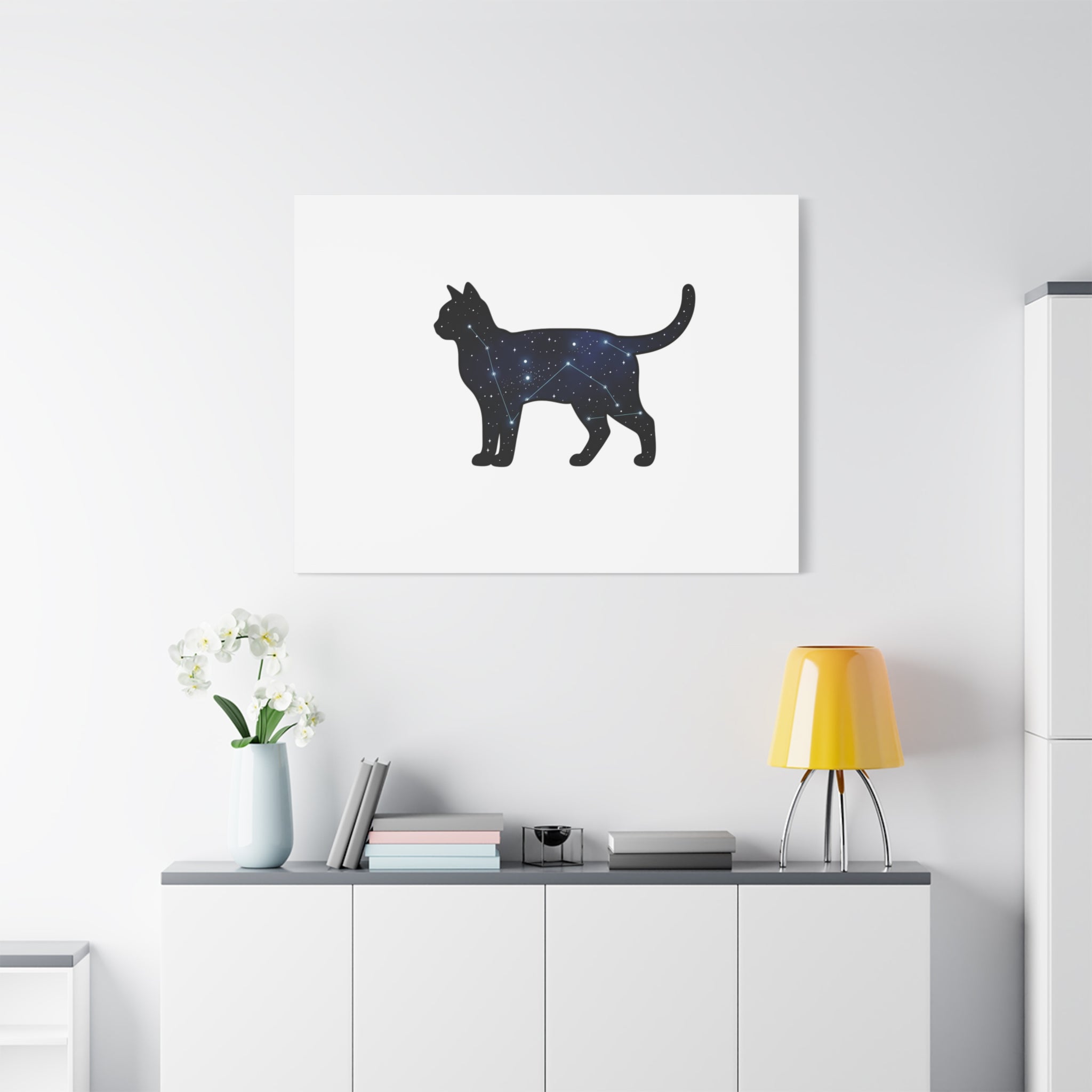 Galaxy Cat Canvas, Stretched Matte Print | Grunge Revival, Dark Plaid Aesthetic