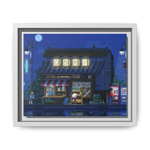 Nighttime Japanese Shop Matte Canvas Print (Framed)
