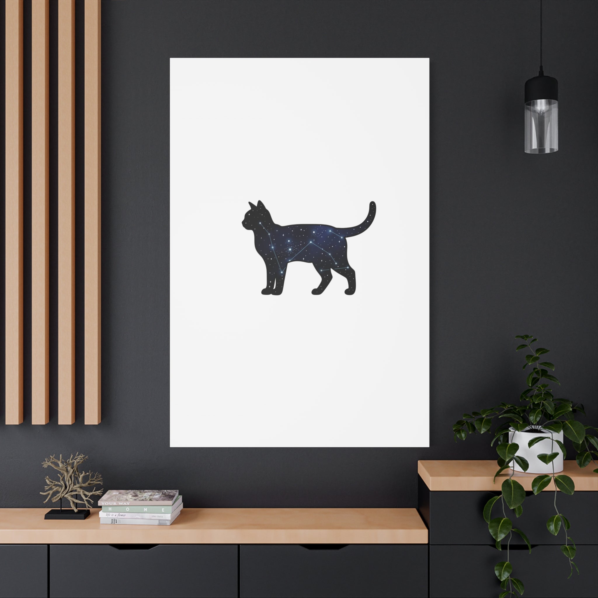 Galaxy Cat Canvas, Stretched Matte Print | Grunge Revival, Dark Plaid Aesthetic