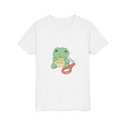 Youth Tee — Cute Frog with Leash Kids T-Shirt ("Adopted")