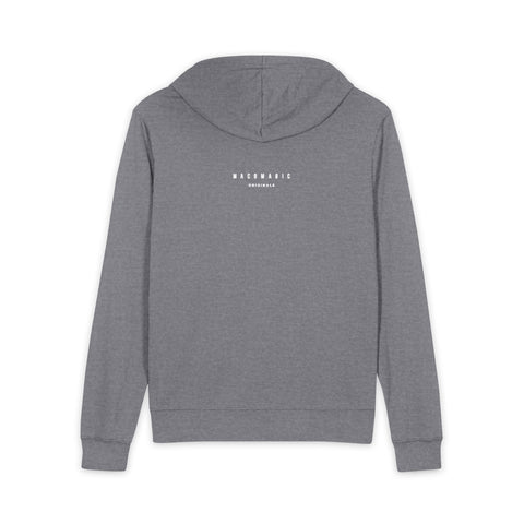 Minimalist Black Full-Zip Hoodie with Small White Logo
