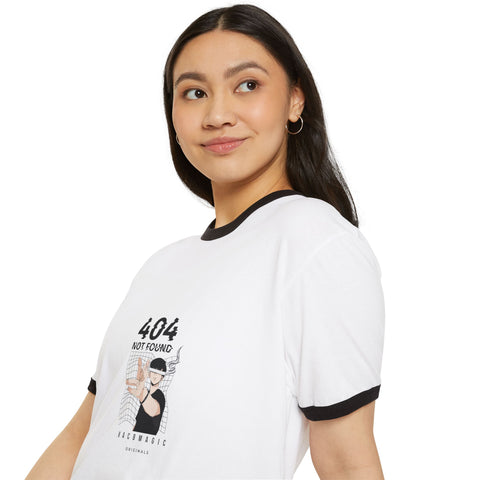 404 Not Found Retro Ringer Tee — Tech Humor Graphic T-Shirt