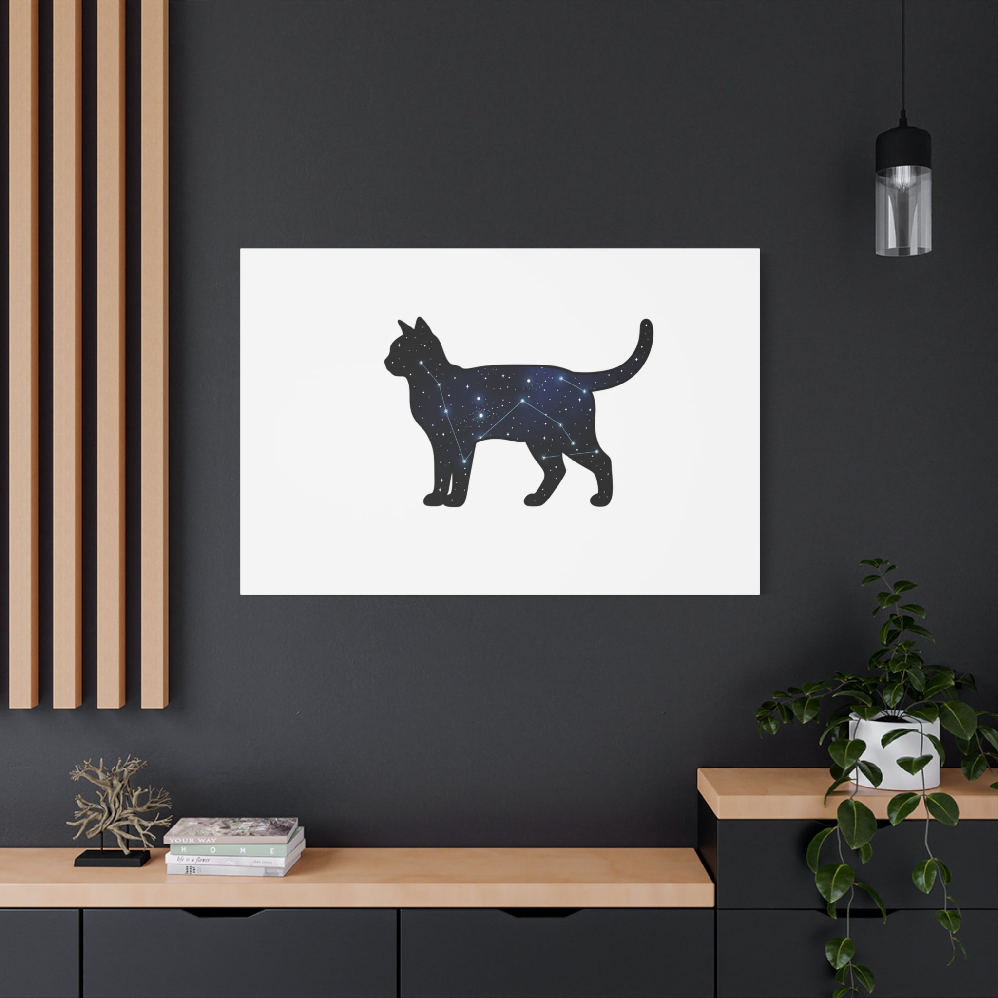 Galaxy Cat Canvas, Stretched Matte Print | Grunge Revival, Dark Plaid Aesthetic