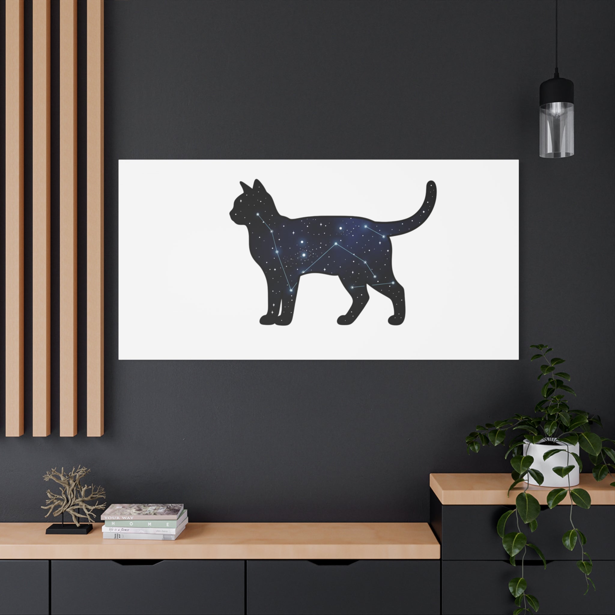 Galaxy Cat Canvas, Stretched Matte Print | Grunge Revival, Dark Plaid Aesthetic