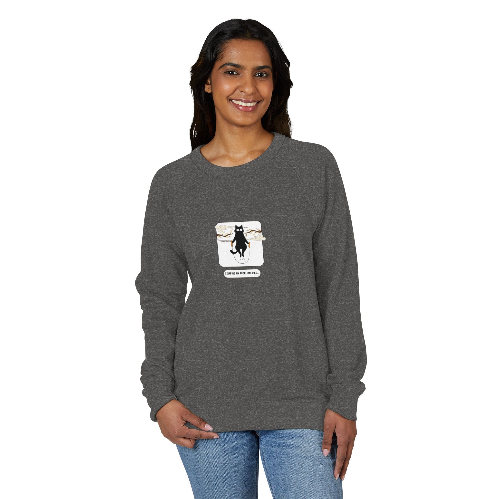 Cat in Pocket Crewneck Sweatshirt — "I'M OBSESSED" Graphic
