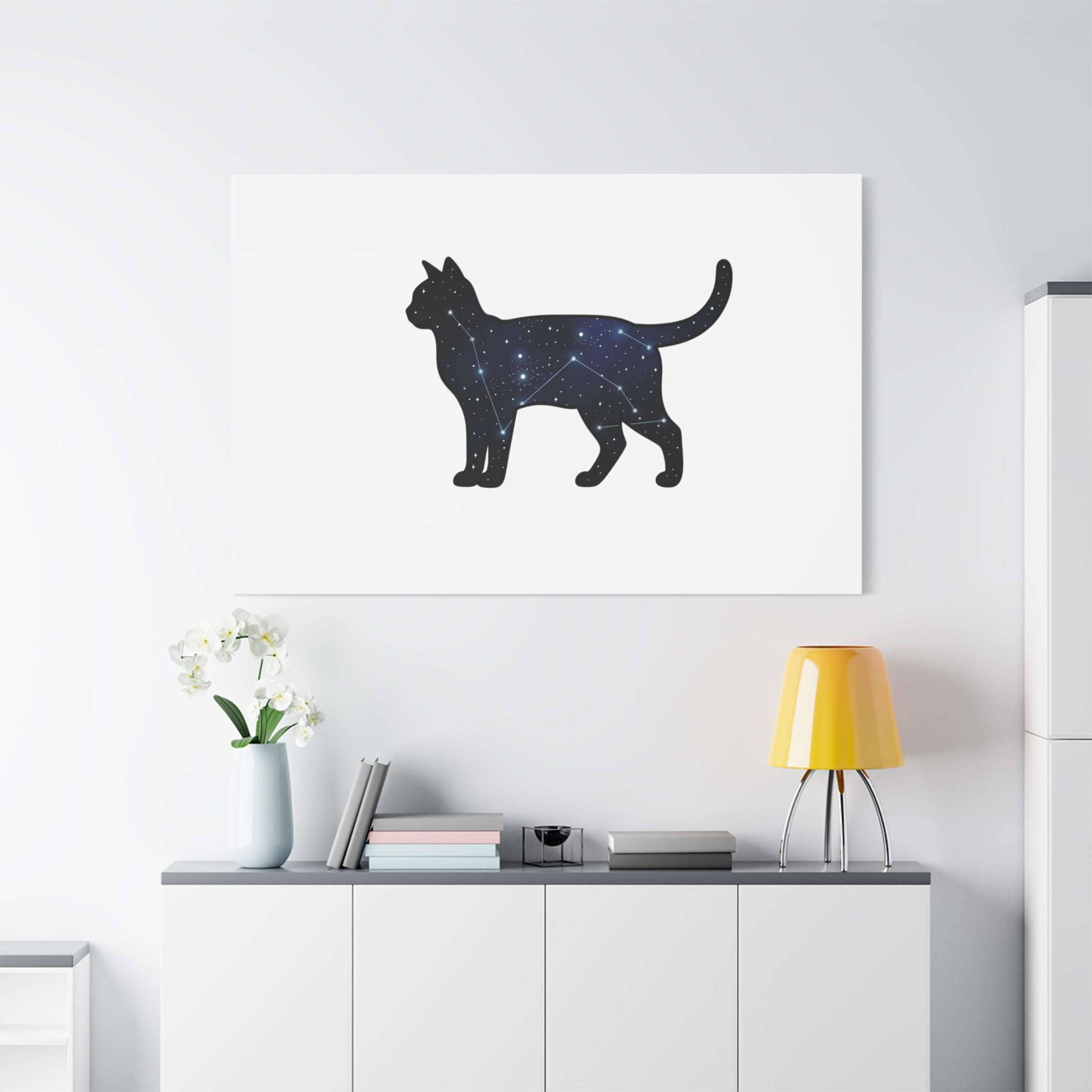 Galaxy Cat Canvas, Stretched Matte Print | Grunge Revival, Dark Plaid Aesthetic